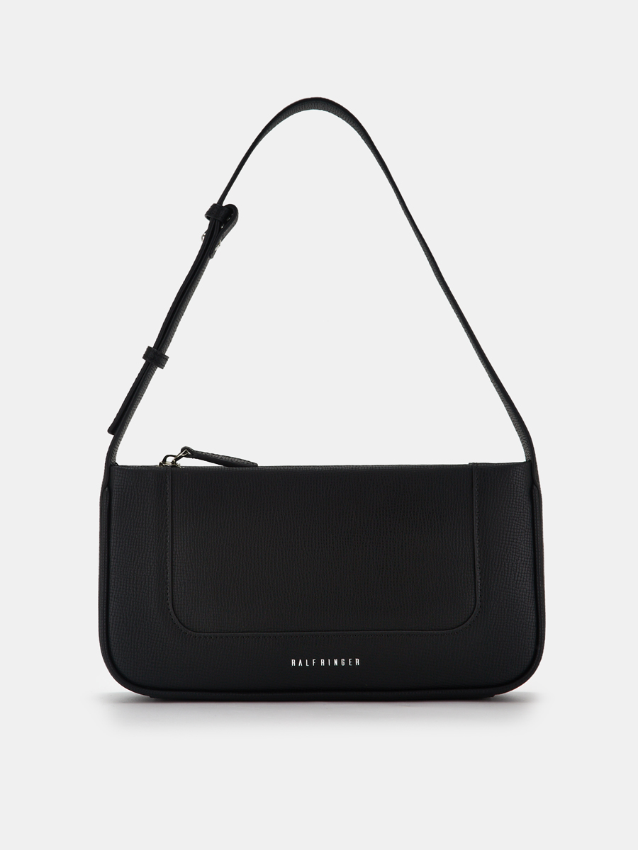  Сумка багет женская из натуральной кожи, черная, 27х6х14