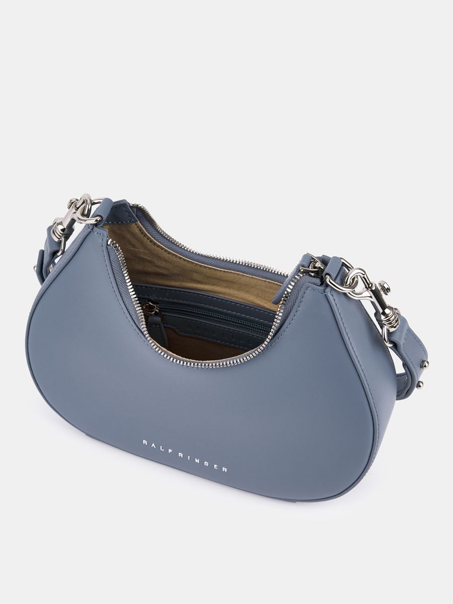 Сумка полумесяц женская из натуральной кожи, голубая, 24,5х6,5х18