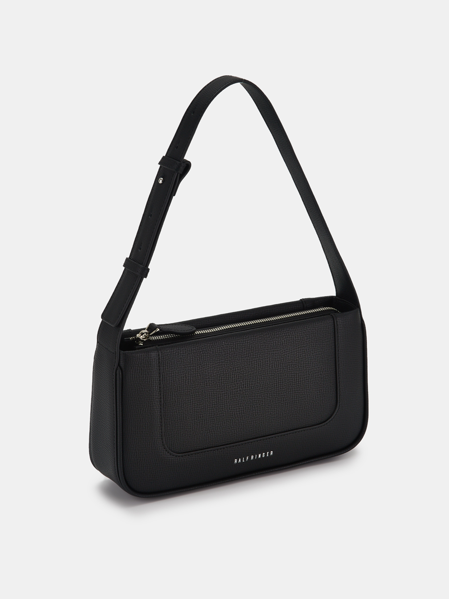  Сумка багет женская из натуральной кожи, черная, 27х6х14