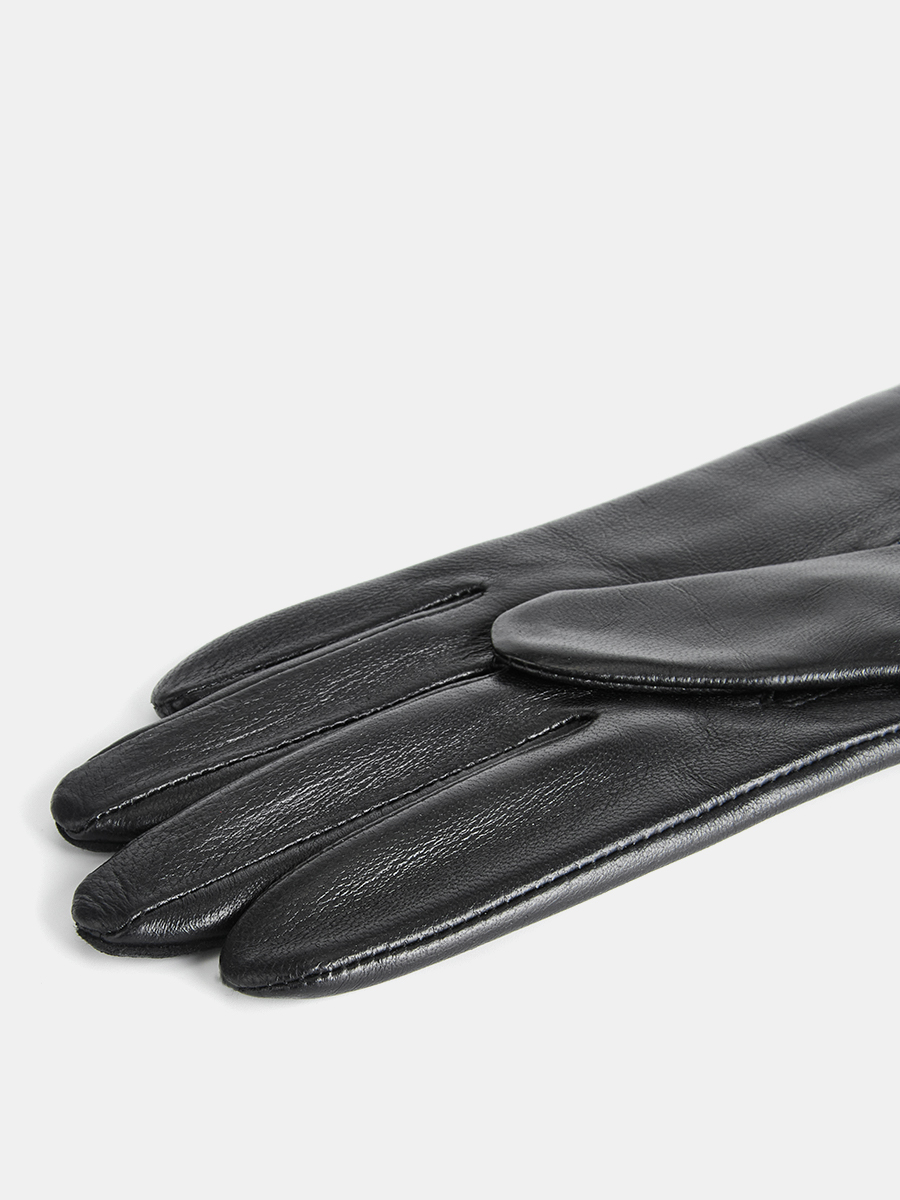 LB-0981L-RF-black-6.5_Н Перчатки жен.нат.кожа70%шерсть ,30% акрил р.6,5 черный/серый