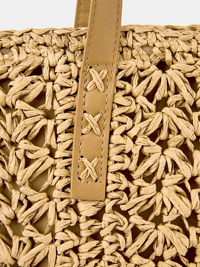 Сумка женская, плетеная, бежевая, 38x38x2