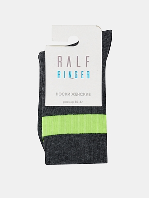 АУОН063500 Носки женск.хлопк.с контрастн. полос.в паголенке р.23т.-сер/с