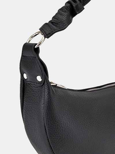 Сумка хобо женская из натуральной кожи, черная, 31x16x6