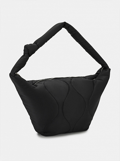 Сумка хобо женская из текстиля, черная, 37x60x10
