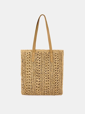 Сумка женская, плетеная, бежевая, 38x38x2