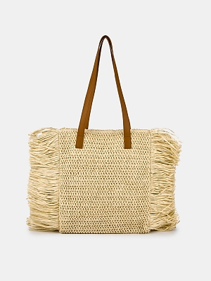 Сумка женская плетеная, бежевая, 42x13x33