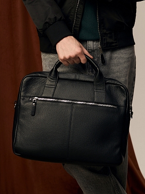 АУГС190100 Сумка мужская нат.кожа 380*290*70 черная