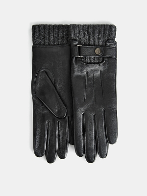 LB-0981L-RF-black-6.5_Н Перчатки жен.нат.кожа70%шерсть ,30% акрил р.6,5 черный/серый