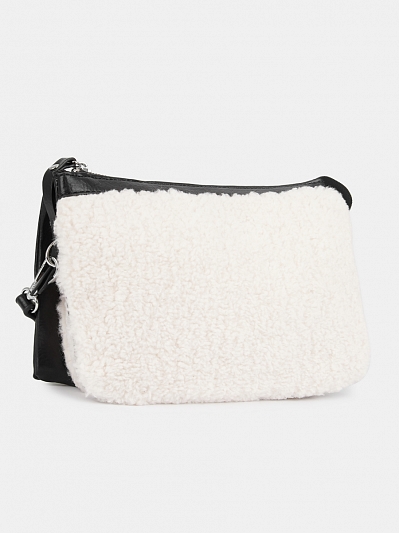 Сумка женская с меховой вставкой, черно-белая, 5x23x15