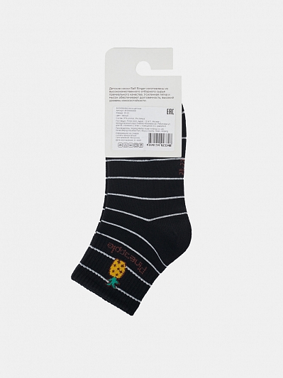 АУОН064300 Носки детск.хлопк.в полоску и принтом ананас р.20-22 черные