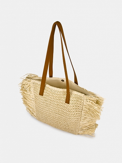 Сумка женская плетеная, бежевая, 42x13x33