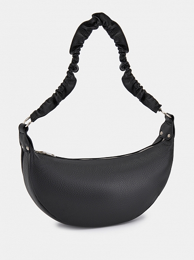 Сумка хобо женская из натуральной кожи, черная, 31x16x6