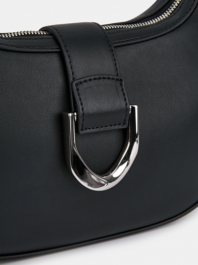 Сумка полумесяц женская из натуральной кожи, черная, 27х7х24