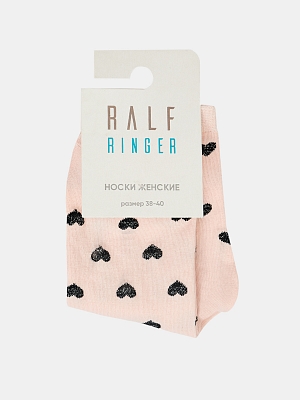АУОН066200 Женские хлопк.носки с люрексом рисунок&quot;сердечки&quot;р.25персиков