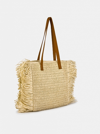 Сумка женская плетеная, бежевая, 42x13x33