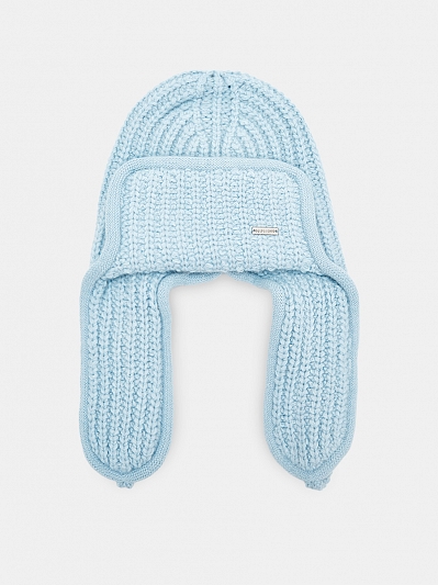 Шапка-ушанка женская вязаная с ангорой, голубая