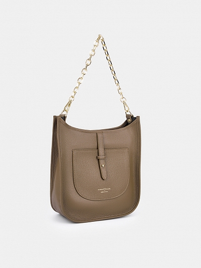 Сумка женская из натуральной кожи, бежевая, 26x9x28