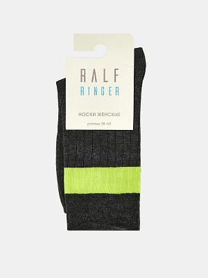АУОН063600 Носки женск.хлопк.с контрастн. полос.в паголенке р.25т.-сер/с