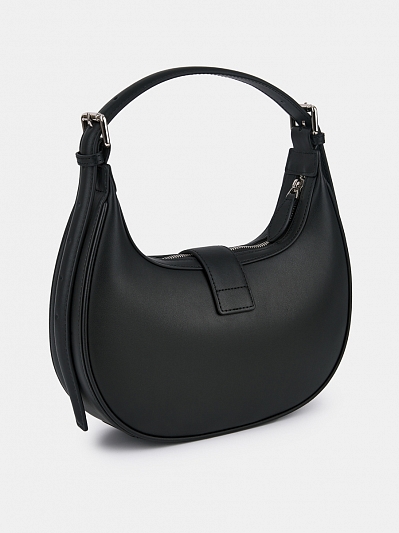 Сумка полумесяц женская из натуральной кожи, черная, 27х7х24