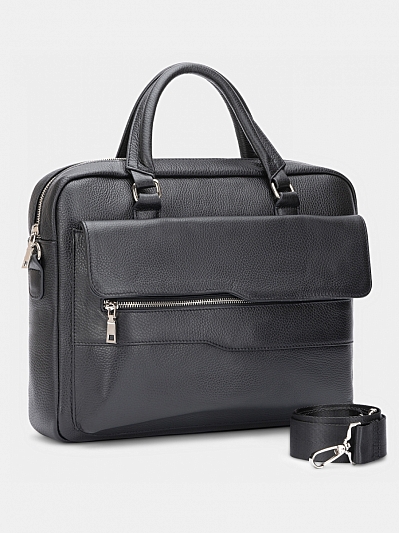 АУГС222800 Сумка мужская 370х270х70 нат.кожа черная