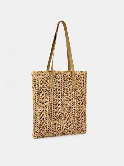 Сумка женская, плетеная, бежевая, 38x38x2