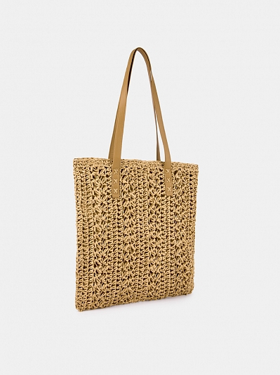 Сумка женская, плетеная, бежевая, 38x38x2