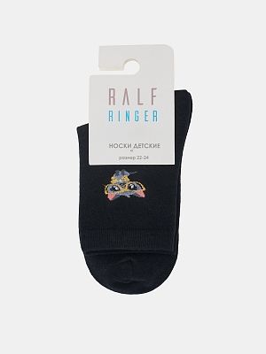 АУОН064700 Носки детск.хлопк.с принтом котик р.22-24 черные