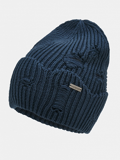 Шапка женская  с шерстью в стиле гранж, синяя