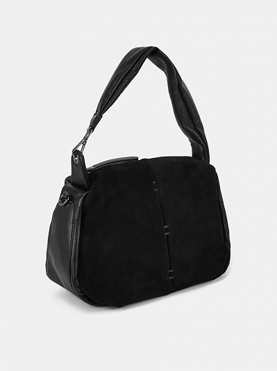 45040/10 Сумка женская,BAGGINI,иск.кожа +замша,32*25*12,черная