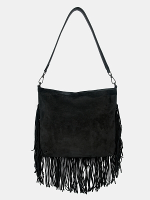 Сумка женская из натурального велюра, черная, 31,5х28х3