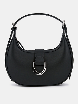 Сумка полумесяц женская из натуральной кожи, черная, 27х7х24