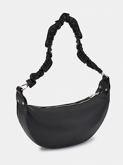 Сумка хобо женская из натуральной кожи, черная, 31x16x6