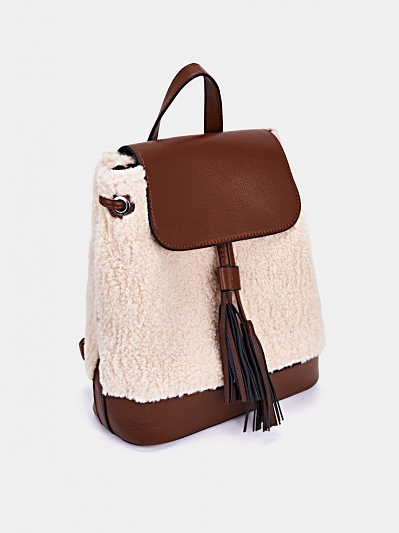 25056-1/33/23 Рюкзак жен.,BAGGINI,иск.кожа+ иск.мех,24*30*10,беж/коньяк