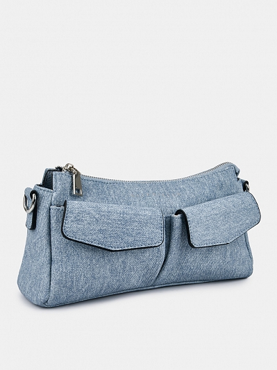 Сумка багет женская, голубая, 29*8*16