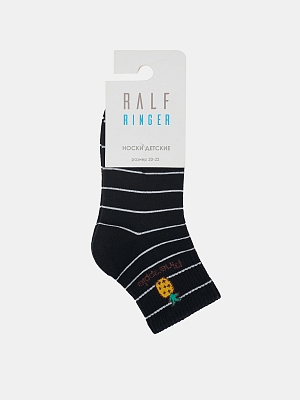 АУОН064300 Носки детск.хлопк.в полоску и принтом ананас р.20-22 черные