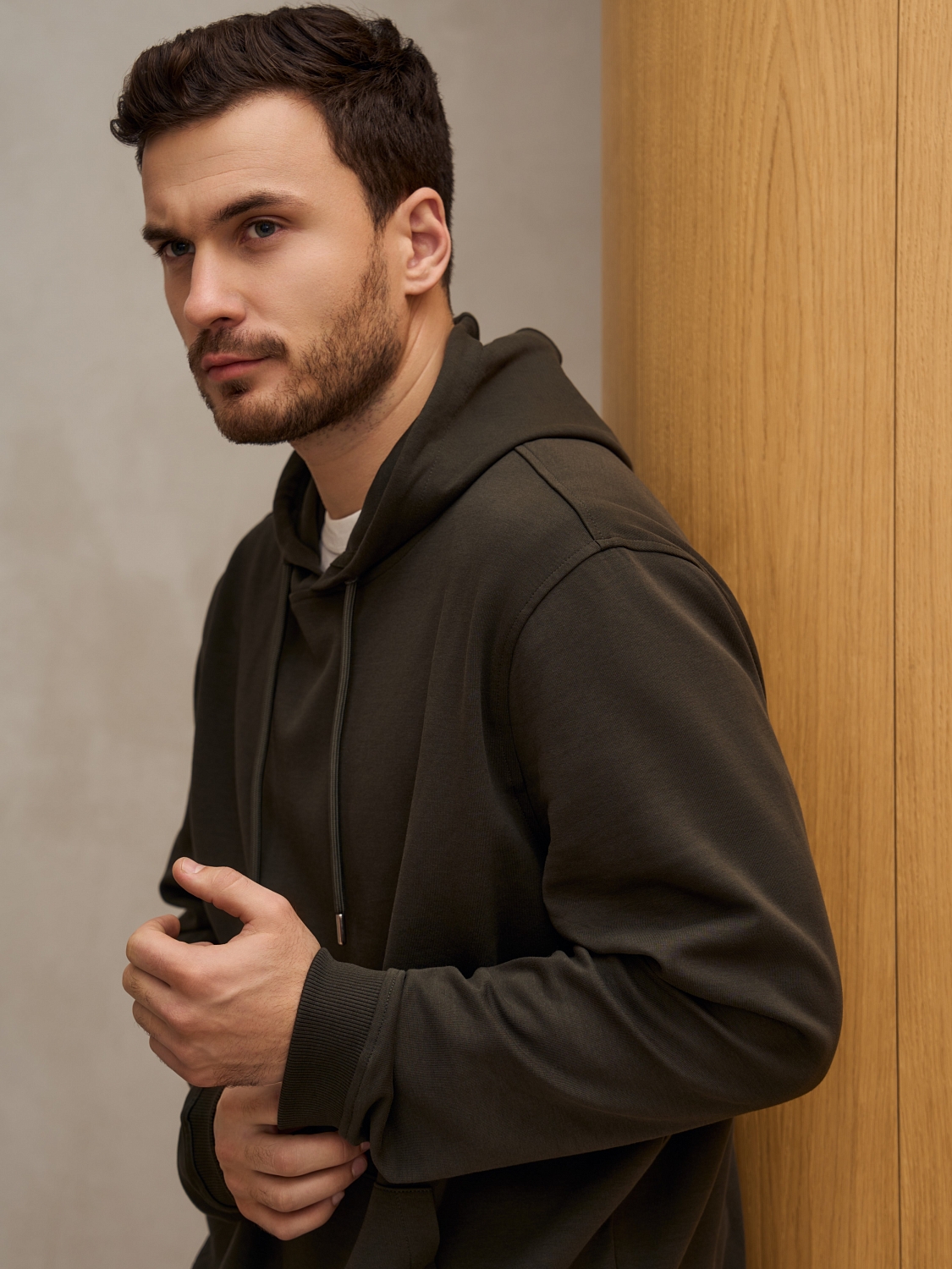 RRHST01-ХАКИ_Н Толстовка худи мужская Ralf Ri nger,83%хлопок,17%полиамид,хак