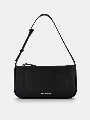  Сумка багет женская из натуральной кожи, черная, 27х6х14