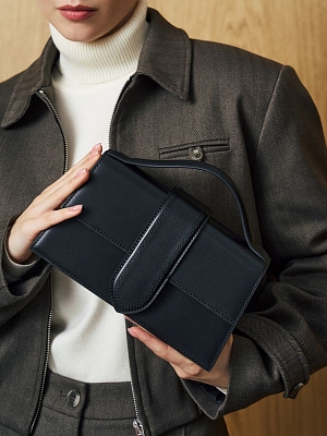  Сумка женская из натуральной кожи, черная, 23,5х6,4х14,6