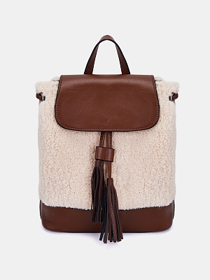 25056-1/33/23 Рюкзак жен.,BAGGINI,иск.кожа+ иск.мех,24*30*10,беж/коньяк