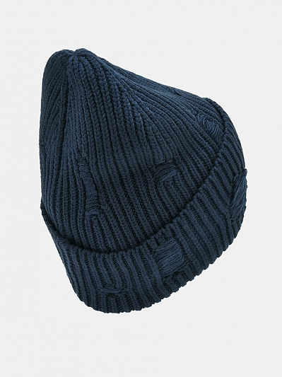 Шапка женская  с шерстью в стиле гранж, синяя