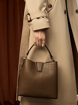 АУГС333700 Сумка женская искусственная ко жа,230x110x210,серо-коричневая